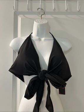 Black Halter Tie-Front Swim Top /NWT